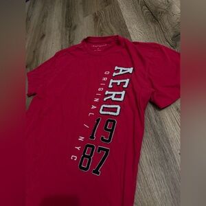 Aeropostale Red Short Sleeve Tee with Vertical AERO 1987 Graphic